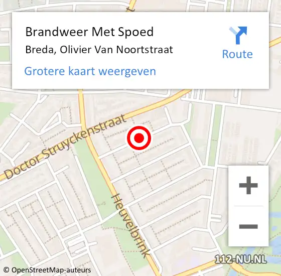 Locatie op kaart van de 112 melding: Brandweer Met Spoed Naar Breda, Olivier Van Noortstraat op 10 augustus 2020 03:53