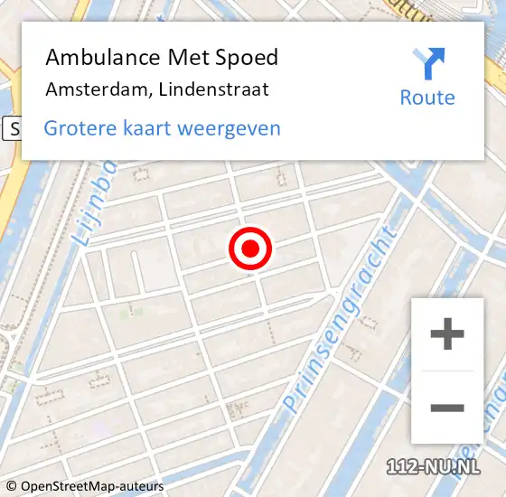 Locatie op kaart van de 112 melding: Ambulance Met Spoed Naar Amsterdam, Lindenstraat op 10 augustus 2020 04:41