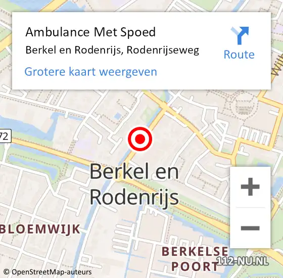Locatie op kaart van de 112 melding: Ambulance Met Spoed Naar Berkel en Rodenrijs, Rodenrijseweg op 10 augustus 2020 04:49