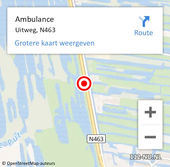 Locatie op kaart van de 112 melding: Ambulance Uitweg, N463 op 10 augustus 2020 13:31