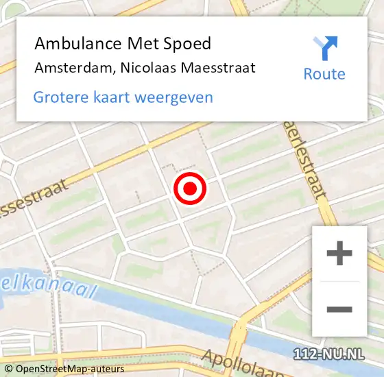 Locatie op kaart van de 112 melding: Ambulance Met Spoed Naar Amsterdam, Nicolaas Maesstraat op 10 augustus 2020 16:33