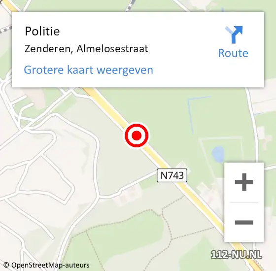 Locatie op kaart van de 112 melding: Politie Zenderen, Almelosestraat op 10 augustus 2020 17:53
