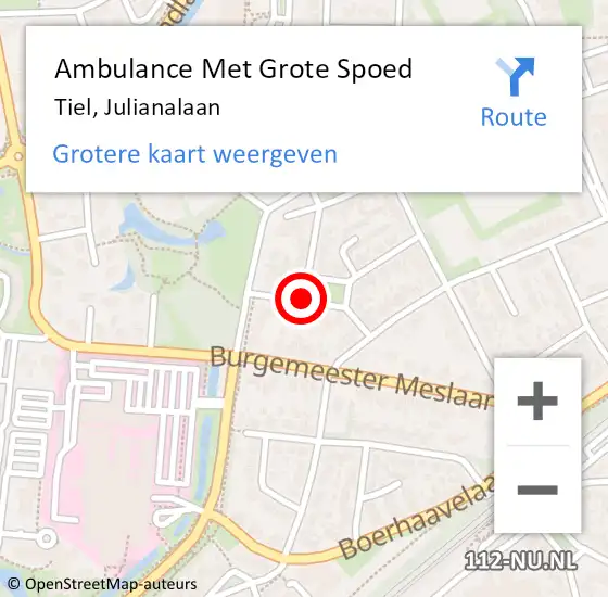 Locatie op kaart van de 112 melding: Ambulance Met Grote Spoed Naar Tiel, Julianalaan op 11 augustus 2020 02:32