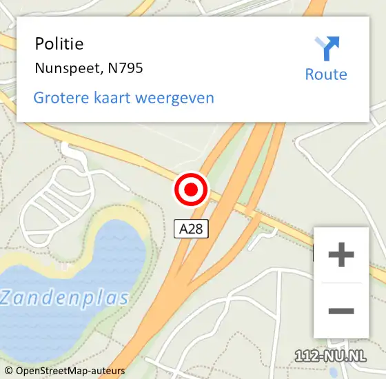 Locatie op kaart van de 112 melding: Politie Nunspeet, N795 op 11 augustus 2020 06:34