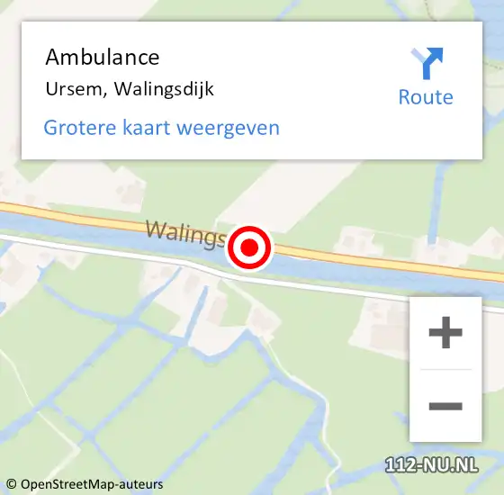 Locatie op kaart van de 112 melding: Ambulance Ursem, Walingsdijk op 11 augustus 2020 07:48