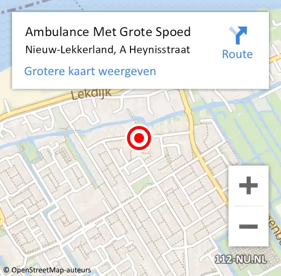Locatie op kaart van de 112 melding: Ambulance Met Grote Spoed Naar Nieuw-Lekkerland, A Heynisstraat op 11 augustus 2020 08:43