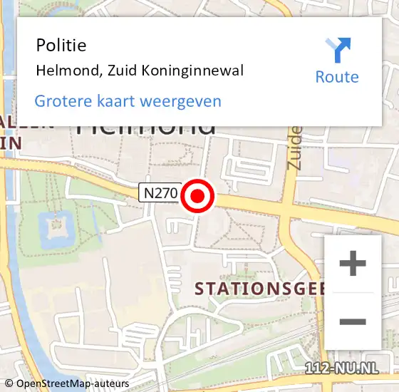 Locatie op kaart van de 112 melding: Politie Helmond, Zuid Koninginnewal op 11 augustus 2020 12:51