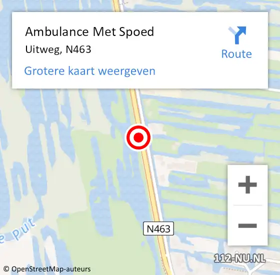 Locatie op kaart van de 112 melding: Ambulance Met Spoed Naar Uitweg, N463 op 11 augustus 2020 13:54