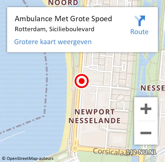 Locatie op kaart van de 112 melding: Ambulance Met Grote Spoed Naar Rotterdam, Sicilieboulevard op 11 augustus 2020 18:03
