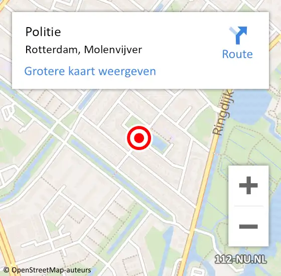 Locatie op kaart van de 112 melding: Politie Rotterdam, Molenvijver op 11 augustus 2020 18:10