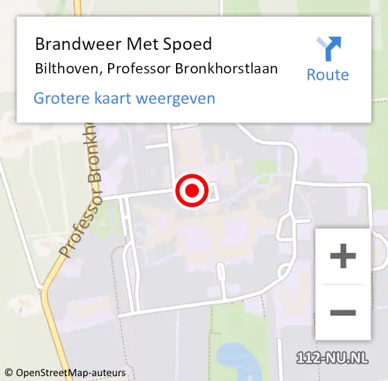 Locatie op kaart van de 112 melding: Brandweer Met Spoed Naar Bilthoven, Professor Bronkhorstlaan op 11 augustus 2020 19:22