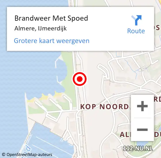 Locatie op kaart van de 112 melding: Brandweer Met Spoed Naar Almere, IJmeerdijk op 11 augustus 2020 22:27