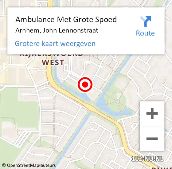 Locatie op kaart van de 112 melding: Ambulance Met Grote Spoed Naar Arnhem, John Lennonstraat op 12 augustus 2020 02:26