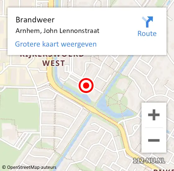 Locatie op kaart van de 112 melding: Brandweer Arnhem, John Lennonstraat op 12 augustus 2020 03:08