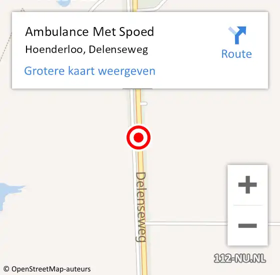 Locatie op kaart van de 112 melding: Ambulance Met Spoed Naar Hoenderloo, Delenseweg op 12 augustus 2020 03:47
