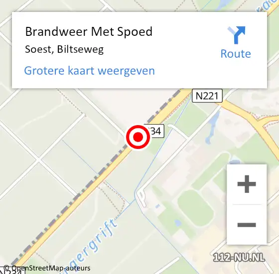 Locatie op kaart van de 112 melding: Brandweer Met Spoed Naar Soest, Biltseweg op 12 augustus 2020 04:10