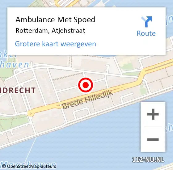 Locatie op kaart van de 112 melding: Ambulance Met Spoed Naar Rotterdam, Atjehstraat op 12 augustus 2020 05:08