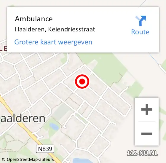 Locatie op kaart van de 112 melding: Ambulance Haalderen, Keiendriesstraat op 12 augustus 2020 14:06