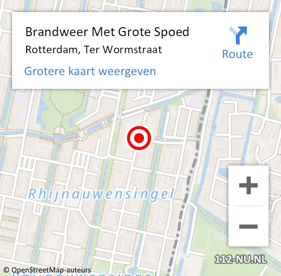 Locatie op kaart van de 112 melding: Brandweer Met Grote Spoed Naar Rotterdam, Ter Wormstraat op 12 augustus 2020 18:09
