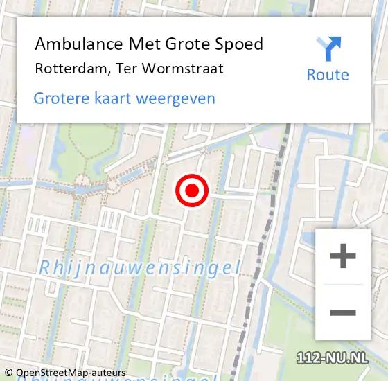 Locatie op kaart van de 112 melding: Ambulance Met Grote Spoed Naar Rotterdam, Ter Wormstraat op 12 augustus 2020 18:09