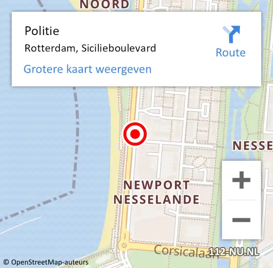 Locatie op kaart van de 112 melding: Politie Rotterdam, Sicilieboulevard op 12 augustus 2020 19:53