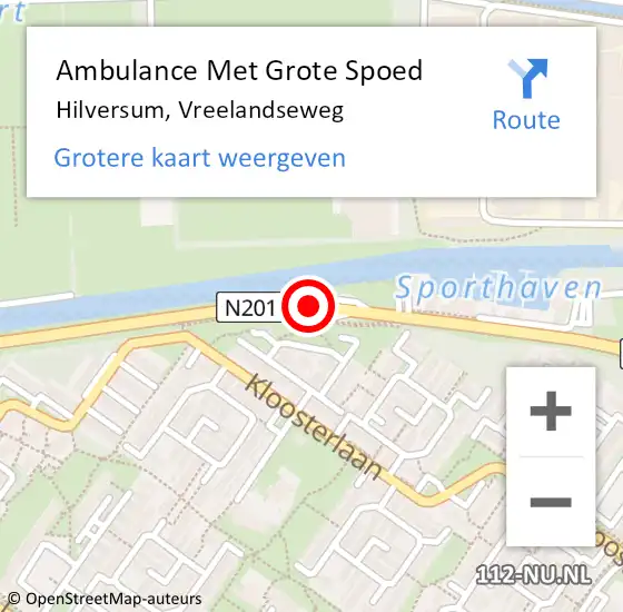 Locatie op kaart van de 112 melding: Ambulance Met Grote Spoed Naar Hilversum, Vreelandseweg op 12 augustus 2020 22:21