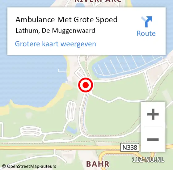 Locatie op kaart van de 112 melding: Ambulance Met Grote Spoed Naar Lathum, De Muggenwaard op 13 augustus 2020 09:59