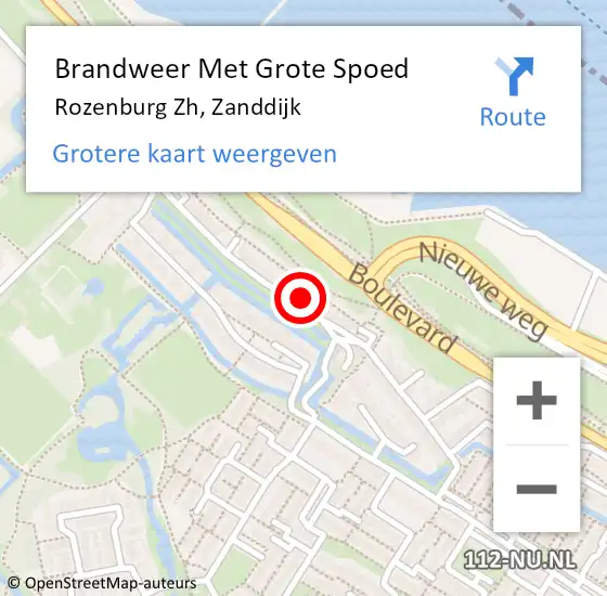 Locatie op kaart van de 112 melding: Brandweer Met Grote Spoed Naar Rozenburg Zh, Zanddijk op 13 augustus 2020 12:27