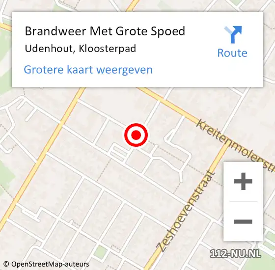 Locatie op kaart van de 112 melding: Brandweer Met Grote Spoed Naar Udenhout, Koestraat op 13 augustus 2020 19:50