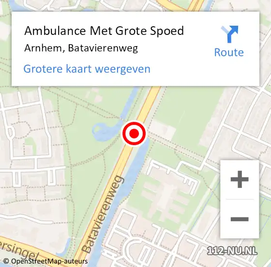 Locatie op kaart van de 112 melding: Ambulance Met Grote Spoed Naar Arnhem, Batavierenweg op 13 augustus 2020 23:16
