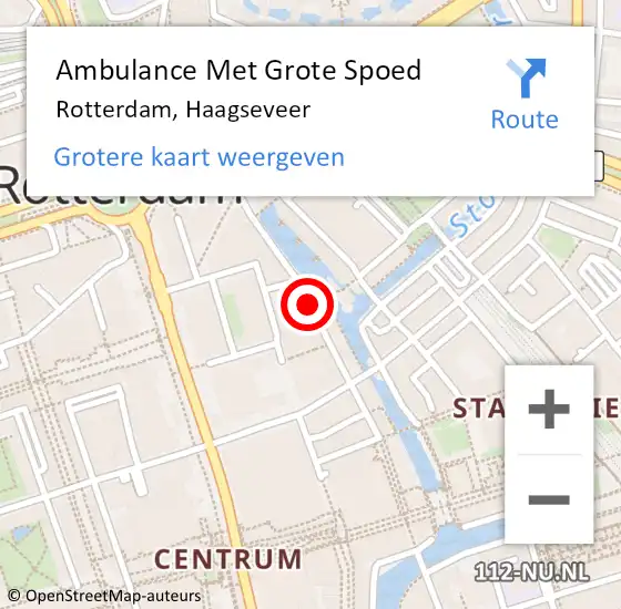 Locatie op kaart van de 112 melding: Ambulance Met Grote Spoed Naar Rotterdam, Haagseveer op 14 augustus 2020 01:47