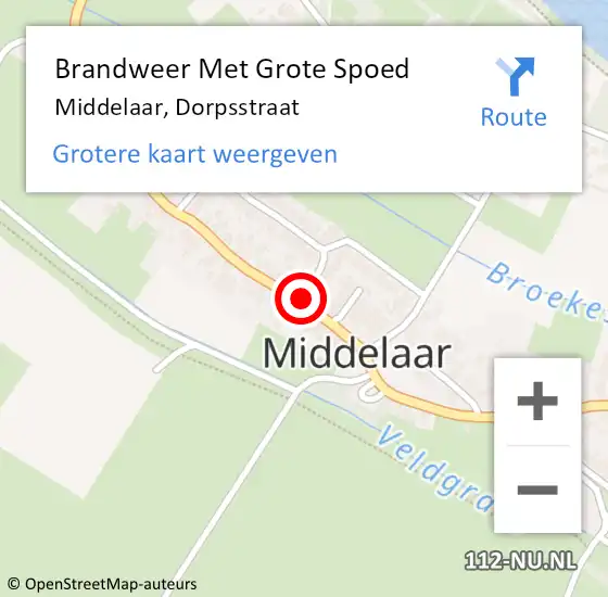 Locatie op kaart van de 112 melding: Brandweer Met Grote Spoed Naar Middelaar, Dorpsstraat op 14 augustus 2020 10:54