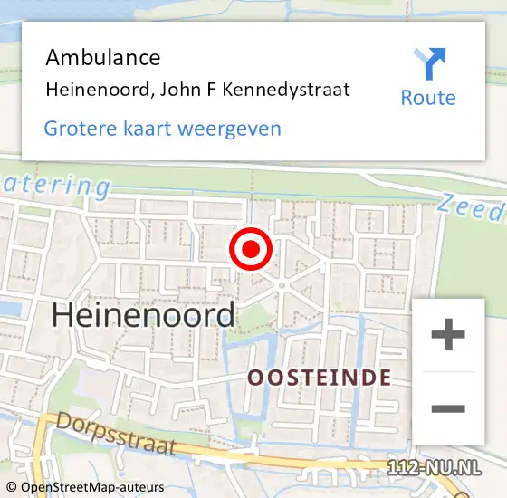 Locatie op kaart van de 112 melding: Ambulance Heinenoord, John F Kennedystraat op 14 augustus 2020 11:02