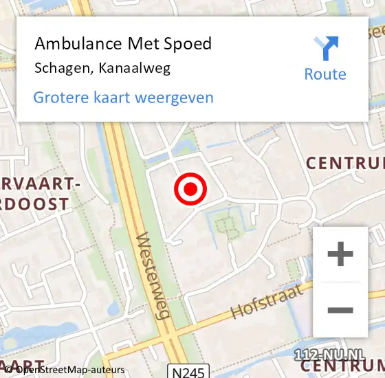 Locatie op kaart van de 112 melding: Ambulance Met Spoed Naar Schagen, Kanaalweg op 14 augustus 2020 13:24