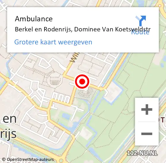 Locatie op kaart van de 112 melding: Ambulance Berkel en Rodenrijs, Dominee Van Koetsveldstr op 14 augustus 2020 13:27