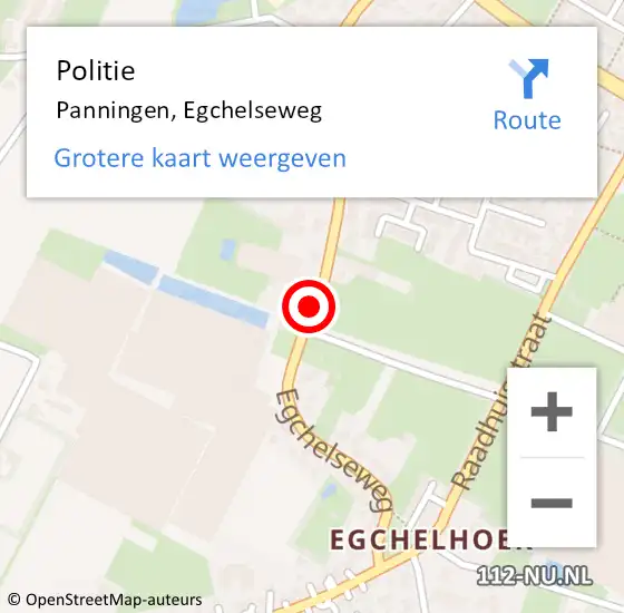 Locatie op kaart van de 112 melding: Politie Panningen, Egchelseweg op 14 augustus 2020 13:28
