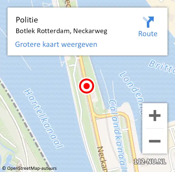 Locatie op kaart van de 112 melding: Politie Botlek Rotterdam, Neckarweg op 14 augustus 2020 14:54