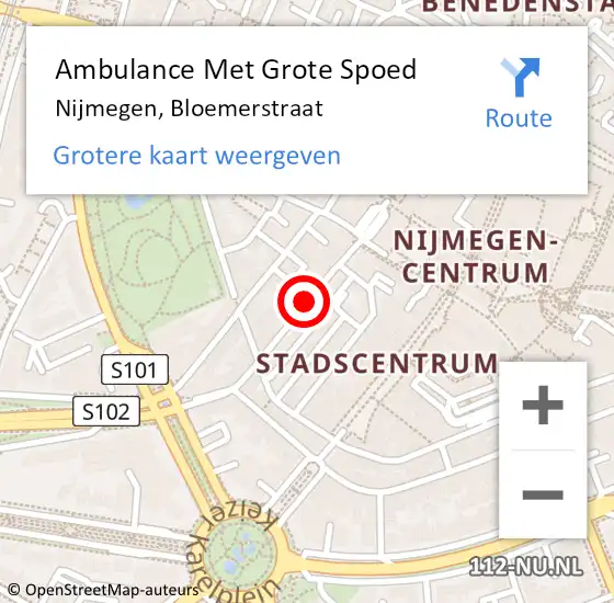 Locatie op kaart van de 112 melding: Ambulance Met Grote Spoed Naar Nijmegen, Bloemerstraat op 14 augustus 2020 16:05
