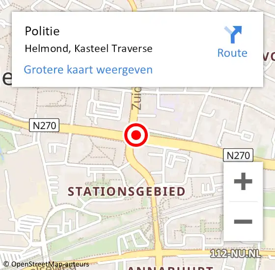 Locatie op kaart van de 112 melding: Politie Helmond, Kasteel Traverse op 14 augustus 2020 21:19
