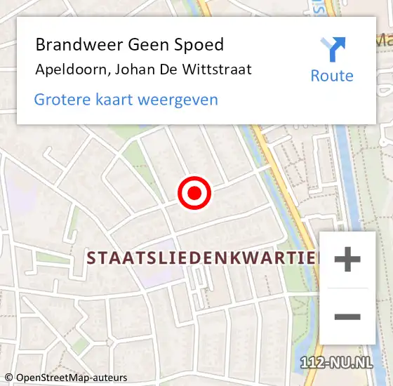 Locatie op kaart van de 112 melding: Brandweer Geen Spoed Naar Apeldoorn, Johan De Wittstraat op 14 augustus 2020 22:24
