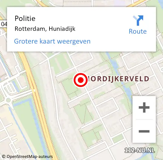 Locatie op kaart van de 112 melding: Politie Rotterdam, Huniadijk op 14 augustus 2020 23:27