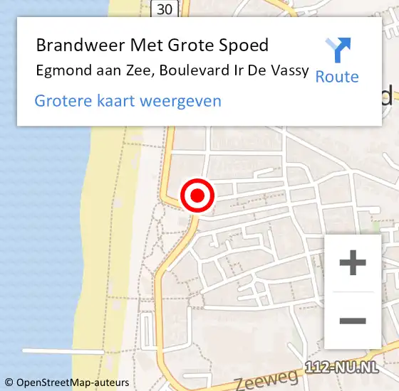 Locatie op kaart van de 112 melding: Brandweer Met Grote Spoed Naar Egmond aan Zee, Boulevard Ir De Vassy op 14 augustus 2020 23:58