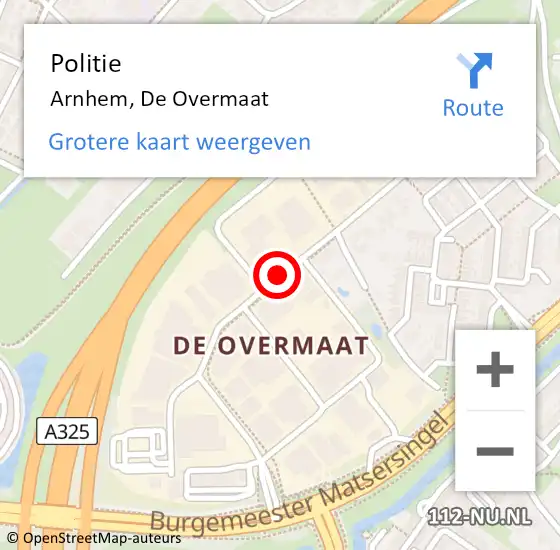 Locatie op kaart van de 112 melding: Politie Arnhem, De Overmaat op 15 augustus 2020 09:18