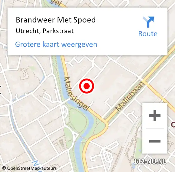Locatie op kaart van de 112 melding: Brandweer Met Spoed Naar Utrecht, Parkstraat op 15 augustus 2020 11:03