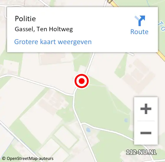 Locatie op kaart van de 112 melding: Politie Gassel, Ten Holtweg op 15 augustus 2020 13:15