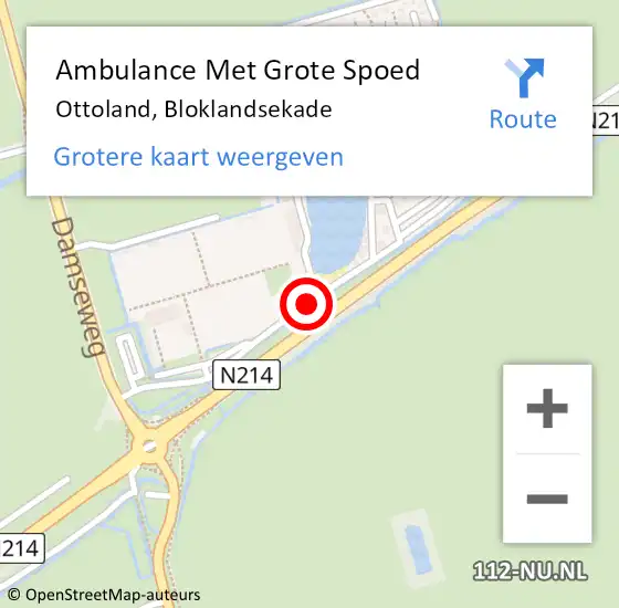 Locatie op kaart van de 112 melding: Ambulance Met Grote Spoed Naar Ottoland, Bloklandsekade op 15 augustus 2020 16:52