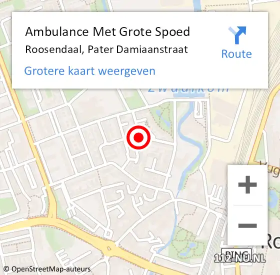 Locatie op kaart van de 112 melding: Ambulance Met Grote Spoed Naar Roosendaal, Pater Damiaanstraat op 15 augustus 2020 17:09