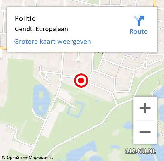 Locatie op kaart van de 112 melding: Politie Gendt, Europalaan op 15 augustus 2020 19:48