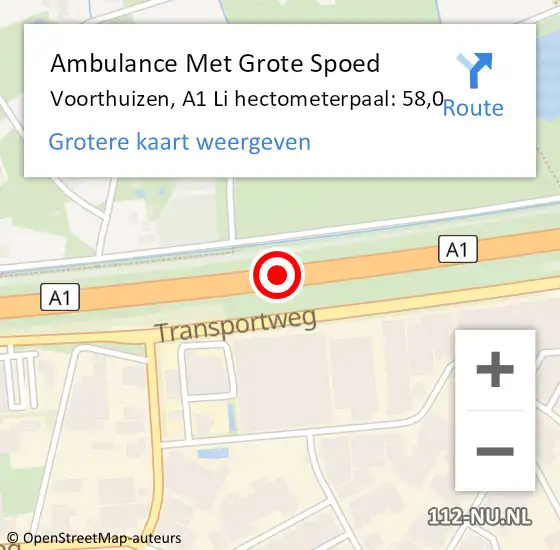 Locatie op kaart van de 112 melding: Ambulance Met Grote Spoed Naar Voorthuizen, A1 Li hectometerpaal: 58,0 op 16 augustus 2020 00:49