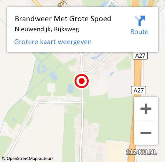 Locatie op kaart van de 112 melding: Brandweer Met Grote Spoed Naar Nieuwendijk, Rijksweg op 16 augustus 2020 09:50